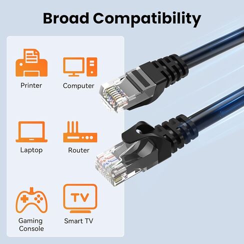 كابل إيثرنت CAT6 بطول 33 قدمًا، سلك تصحيح شبكة الإنترنت UTP النحاسي العاري، سلك Cat 6 عالي السرعة للألعاب وأجهزة الكمبيوتر وأجهزة التوجيه - أسود in Kuwait
