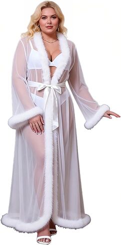 ohmydear Old Hollywood Feather Robe Sexy Boudoir Bridal Robe Tulle Illusion Photoshoot Long Wedding Lingerie for Women XS-4XL in Saudi Arabia