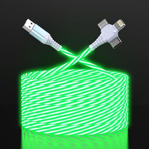 كابل شحن متوهج متعدد 3 في 1 LED متدفق / نوع C/Micro USB للسيارة لهاتف iPhone، سلك متوهج RGB لهاتف Apple iPhone 15/14/13/12/11 Pro Max/XR/SE، iPad/Android/Samsung-6FT أخضر in Kuwait