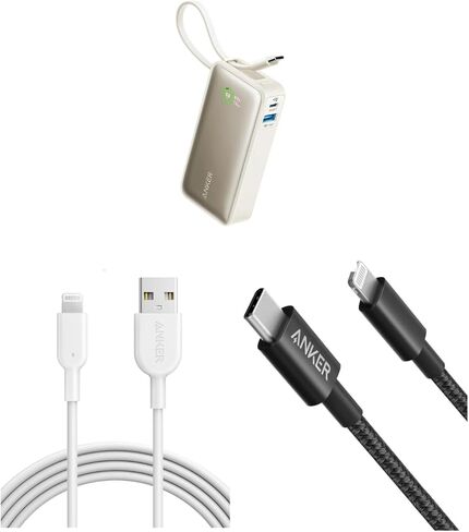كابل Anker 6ft نايلون USB-C إلى Lightning، معتمد من MFi، شحن سريع، متوافق مع iPhone 13، 12، 11 Series والمزيد، يتضمن كابل Anker PowerLine II Lightning وبنك طاقة نانو in Kuwait