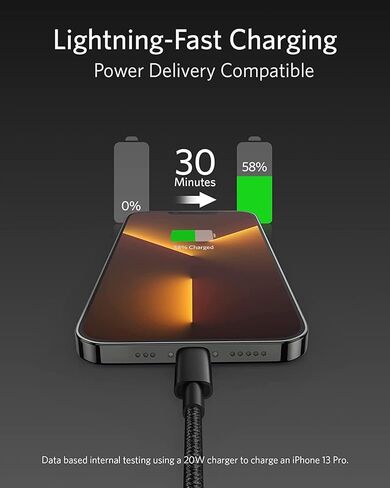 كابل Anker 6ft نايلون USB-C إلى Lightning، معتمد من MFi، شحن سريع، متوافق مع iPhone 13، 12، 11 Series والمزيد، يتضمن كابل Anker PowerLine II Lightning وبنك طاقة نانو in Kuwait