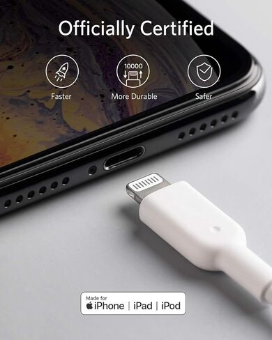 كابل Anker 6ft نايلون USB-C إلى Lightning، معتمد من MFi، شحن سريع، متوافق مع iPhone 13، 12، 11 Series والمزيد، يتضمن كابل Anker PowerLine II Lightning وبنك طاقة نانو in Kuwait