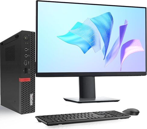 كمبيوتر سطح المكتب Lenovo ThinkCentre Tiny - Intel Core i5-8500T - ذاكرة الوصول العشوائي DDR4 سعة 8 جيجابايت - SSD سعة 256 جيجابايت - شاشة LED مقاس 24 بوصة - لوحة مفاتيح وماوس لاسلكيان - شبكة WiFi مدمجة - كمبيوتر شخصي صغير - Windows 11 Pro (متجدد) in Kuwait