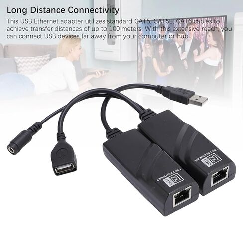 موسع USB Cuifati، مسافة نقل 100 متر USB ثابت إلى محول إيثرنت، مع اتصال كابل شبكة CAT5 CAT5E CAT6، لطابعات محركات الأقراص الصلبة للمحولات اللاسلكية Vista 7 8 10 OS X (قابس الولايات المتحدة) in Kuwait
