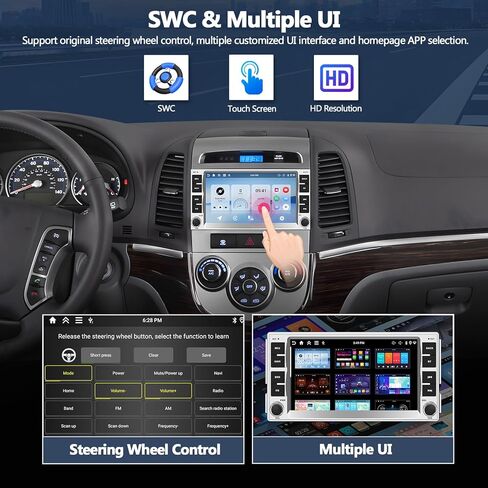 CAMECHO 4G+64G راديو السيارة ستيريو لشركة Hyundai Santa Fe 2006-2012، CarPlay Android Auto 7 بوصة IPS شاشة تعمل باللمس راديو Android وحدة الرأس مع نظام ملاحة GPS WiFi Bluetooth FM RDS Radio in Kuwait