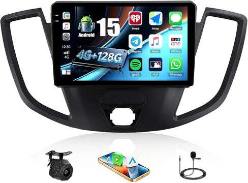 [4+128G] Android 15 Car Radio Stereo for Ford Transit 150 250 350 2015-2019 with Wireless Carplay&Android Auto,9 Inch Car Radio with Mirror Link Bluetooth FM/RDS WiFi GPS EQ SWC+AHD Backup Camera in Kuwait