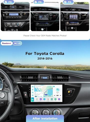 Roadanvi Android 14 6GB+128GB 10.2 بوصة وحدة رئيسية لسيارة Toyota Corolla 2014-2016 Carplay Android Auto Car Radio Bluetooth5.2 WiFi+4G LTE 1280x720 QLED شاشة تعمل باللمس سيارة ستيريو نظام تحديد المواقع والملاحة X14 Series in Kuwait