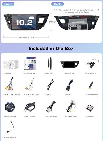 Roadanvi Android 14 6GB+128GB 10.2 بوصة وحدة رئيسية لسيارة Toyota Corolla 2014-2016 Carplay Android Auto Car Radio Bluetooth5.2 WiFi+4G LTE 1280x720 QLED شاشة تعمل باللمس سيارة ستيريو نظام تحديد المواقع والملاحة X14 Series in Kuwait