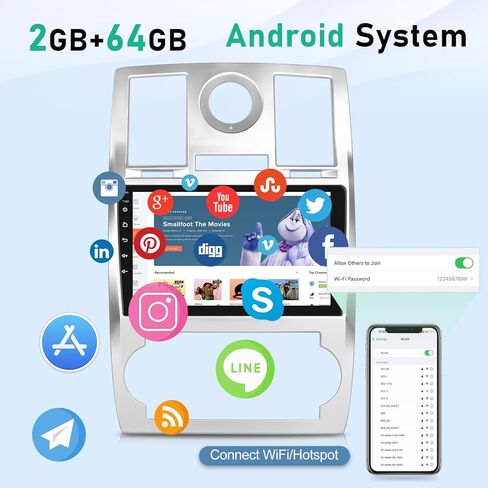 2+64G Radio for Chrysler 300 2005 2006 2007 2008 2009 2010, 9 inch Android Touch Screen Chrysler 300 Car Stereo, Carplay/Android Auto/Bluetooth/EQ Audio/SWC in Kuwait