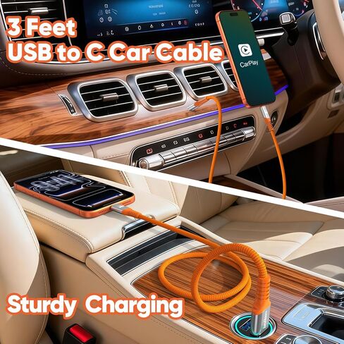 كابل USB تلقائي Android 3FT 2Pack، 3A USB A إلى النوع C سلك شحن للسيارة CarPlay، 10 جيجابت في الثانية USB3.2 Gen2 نقل البيانات شديد التحمل برتقالي مضفر لهاتف iPhone 17/16/15 Pro Galaxy S25/24 T7 SSD in Kuwait