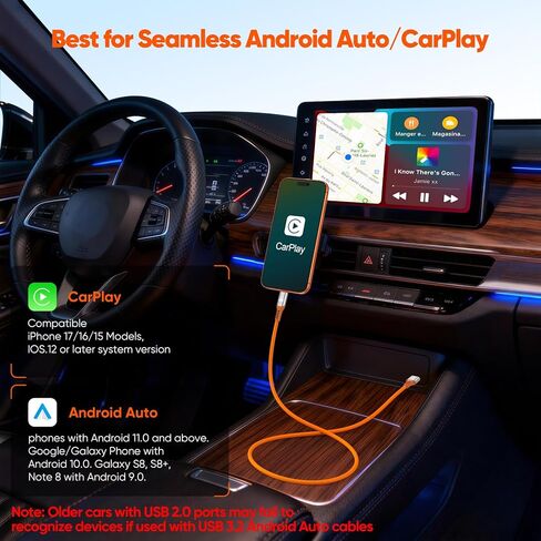 كابل USB تلقائي Android 3FT 2Pack، 3A USB A إلى النوع C سلك شحن للسيارة CarPlay، 10 جيجابت في الثانية USB3.2 Gen2 نقل البيانات شديد التحمل برتقالي مضفر لهاتف iPhone 17/16/15 Pro Galaxy S25/24 T7 SSD in Kuwait