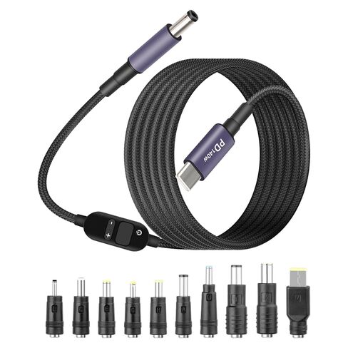 كابل طاقة GELRHONR USB C إلى DC PD بقوة 140 واط مع 10 أطراف موصل، كابل شحن سريع USB C إلى DC 5.5x2.5 مم مع جهد 5 فولت/9 فولت/12 فولت/15 فولت/20 فولت/28 فولت لأجهزة الكمبيوتر المحمولة والأجهزة اللوحية وبنك الطاقة المحمول in Kuwait