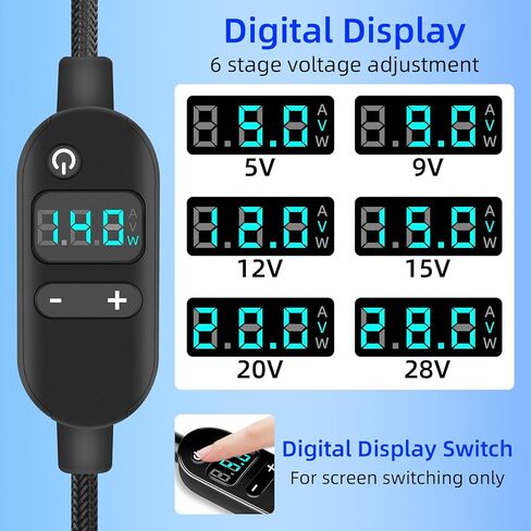 كابل طاقة GELRHONR USB C إلى DC PD بقوة 140 واط مع 10 أطراف موصل، كابل شحن سريع USB C إلى DC 5.5x2.5 مم مع جهد 5 فولت/9 فولت/12 فولت/15 فولت/20 فولت/28 فولت لأجهزة الكمبيوتر المحمولة والأجهزة اللوحية وبنك الطاقة المحمول in Kuwait