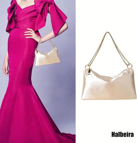 Halbeira Women Satin Evening bag,Clutch bag for Wedding Prom Clutch Purse Formal Cocktail Party Clutches Shoulder Bag with 2 Bag Chains-Black in Kuwait