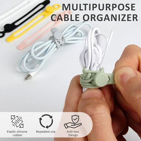 Silicone Cable Organizers, 12-Pack Reusable Elastic Cord Straps & Wire Ties for Cable Management, Multi-Purpose Organizer for Travel, Home, Office, Desk Drawer Storage (4 Colors) in Kuwait