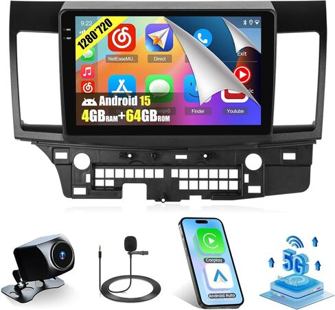 [Fit JBL] 4+64G Android 15 Radio for Mitsubishi Lancer 2008-2017, 10.1" Touchscreen for Lancer Car Stereo, Wireless CarPlay/Android Auto, 5GHz WiFi, Bluetooth 5.0, EQ, GPS, 1280 * 720, Backup Camera in Kuwait
