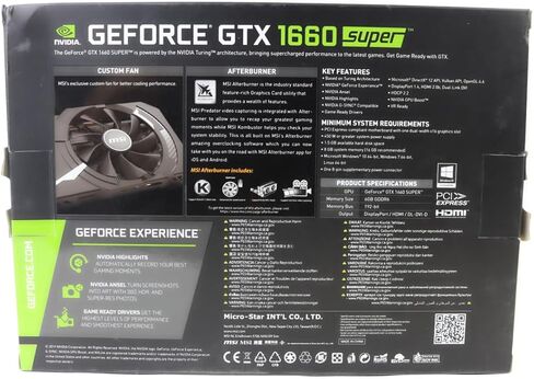 بطاقة رسومات MSI Gaming GeForce GTX 1660 Super 192-bit HDMI/DP 6GB GDRR6 HDCP تدعم DirectX 12 مروحة واحدة VR Ready OC ITX بطاقة رسومات (GTX 1660 Super AERO ITX OC) (متجددة) in Kuwait