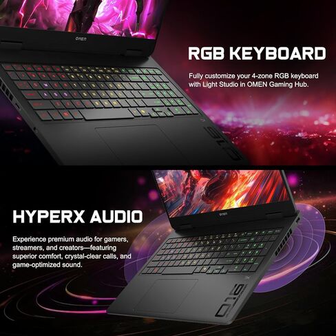 HP OMEN 16 Slim RTX 5070 Gaming Laptop, Intel Ultra 9 285H, NVIDIA RTX 5070, HyperX Audio, 16" FHD+ Anti-Glare, 32GB DDR5, 1TB SSD, 4-Zone RGB Backlit KB, Windows 11 Pro, Bundle Laptop Cooler in Kuwait