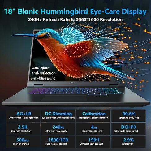 Thunderobot Zero 18 Pro 5080 Gaming Laptop, 18" QHD+ 240Hz 2.5K Hummingbird Display, Core Ultra 9 275HX, GeForce RTX 5080, 64GB DDR5, 2TB SSD, Per-Key RGB, FHD IR Camera, Wi-Fi 6E, Win 11 Home in Saudi Arabia
