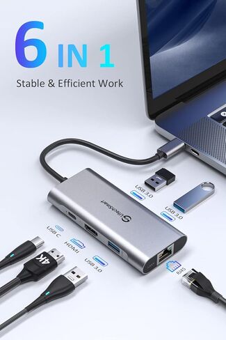 UtechSmart USB C Hub 5 Packs, USB C Ethernet Multiport Adapter, 6 in 1 USB C to HDMI Dock Compatible for MacBook Pro/Air, Chromebook, Dell XPS, HP(Gigabit Ethernet 100W PD 4K HDMI USB 3.0) in Kuwait