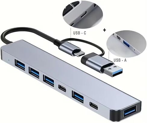 محور USB C 7 في 1/وضع طاقة 5 فولت/متوافق مع أجهزة الكمبيوتر اللوحية/واجهة USB/نقل البيانات/الطابعة ولوحة المفاتيح وقرص U والقرص الصلب والماوس و7 منافذ أخرى in Kuwait