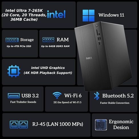 Dell New Optiplex Business Desktop - Intel Ultra 7-265K(20 Core, 20 Threads), 64GB DDR5 RAM, 4TB PCIe SSD + 512GB External Drive, Ultra-Quiet Design, Dual 4K Monitor Support, KB & Mouse, Windows 11 in Kuwait