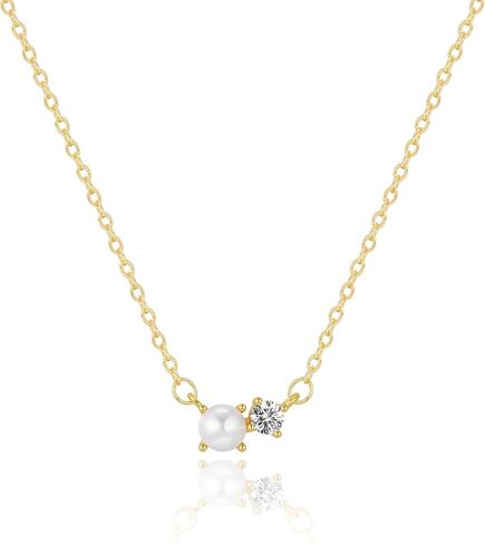 BERISO 14K Gold Necklace for Women with Diamond Pendant Necklace– Elegant Dainty Pearl Jewelry Everyday Luxury in Saudi Arabia
