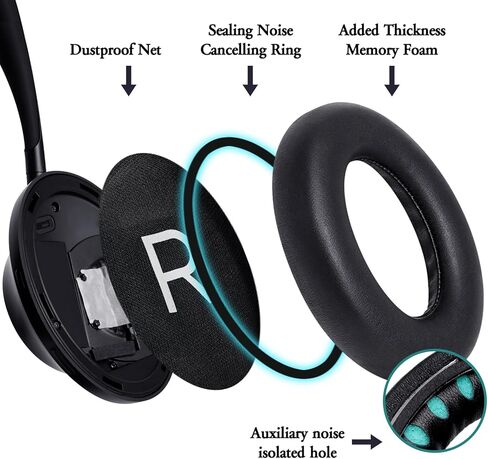 استبدال وسائد الأذن من جيفو لسماعات الرأس Bose 700 المانعة للضوضاء، ووسائد الأذن الناعمة من إسفنج الذاكرة والجلد البروتيني لسماعات Bose NC700 (أسود) in Kuwait