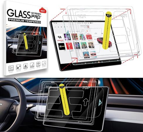 Upgrade Tesla Model Y /3 Accessories Screen Protector Matte 9H Tempered Glass Protector for Model Y(2020~2024.2025) Model 3(2017~2023) - Mounting Frame Kit [No Glare & Fingerprint] in Kuwait