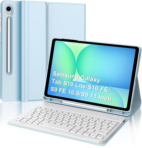 حافظة لوحة مفاتيح لهاتف سامسونج جالاكسي تاب S10 FE 10.9 بوصة 2025/ S9 FE 10.9 بوصة 2023/ S9 11 بوصة 2023، 7 ألوان بإضاءة خلفية، بلوتوث لاسلكي مغناطيسي قابل للفصل مع حامل قلم S، أسود (أسود) in Kuwait