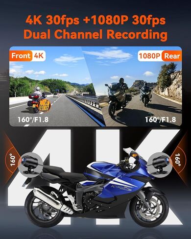 【الحزمة: كاميرا Vantrue F1 True 4K للدراجات النارية + بطاقة MicroSD سعة 256 جيجابايت من Vantrue كاميرا أمامية وخلفية للدراجات النارية 4K، مقاومة للماء لكامل الجسم، واي فاي، زاوية واسعة، رؤية ليلية محسنة in Kuwait