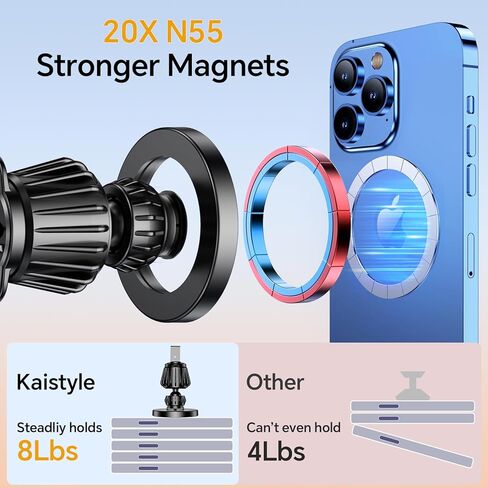 حاملات هاتف Kaistyle لسيارتك مع خطاف معدني [أقوى مغناطيس مطور] حامل هاتف السيارة لـ Magsafe، حامل الهاتف الخلوي بفتحة تهوية للسيارة، حامل هاتف مغناطيسي لهاتف iPhone17 Pro Max 16 15 in Kuwait