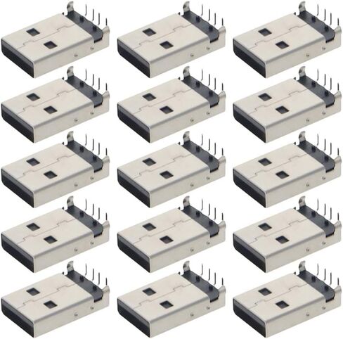 PCB USB موصل USB-AM 2.0 ذكر جاك 4 دبوس 90 درجة 15 قطعة، WuJuntool in Kuwait