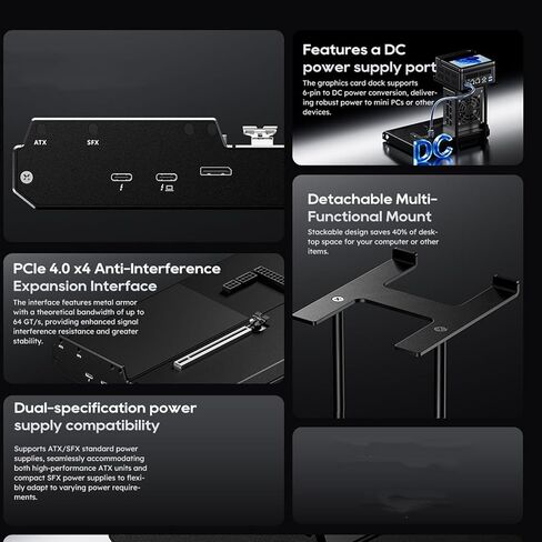 Gugxiom eGPU Dock with OCuLink and Dual Thunderbolt 5, PCIe 4.0 x4 External GPU Enclosure for Main Graphics Card, Supports ATX SFX Power in Kuwait