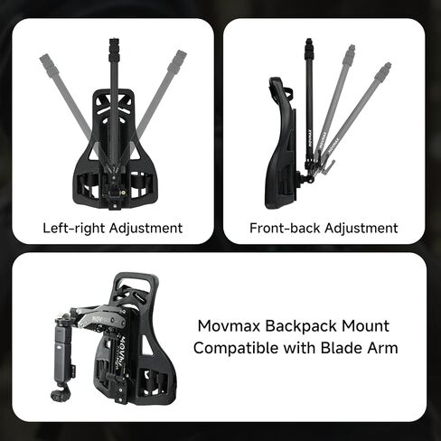 Movmax Third-Person Backpack Camera Mount Kit with Carbon Fiber Telescopic Rod (16"-40") for Insta360 X5/X4/X3/X2 DJI Osmo 360, Aluminum Adjustable Mount for Outdoor Live Streaming, Hiking & Cycling in Kuwait