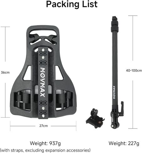 Movmax Third-Person Backpack Camera Mount Kit with Carbon Fiber Telescopic Rod (16"-40") for Insta360 X5/X4/X3/X2 DJI Osmo 360, Aluminum Adjustable Mount for Outdoor Live Streaming, Hiking & Cycling in Kuwait