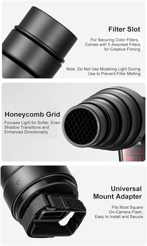 Pomya Flash Cone Snoot Kit with Grid, 5 Color Gel Filters, for Flash Accent Lighting Creative Background Effects in Kuwait