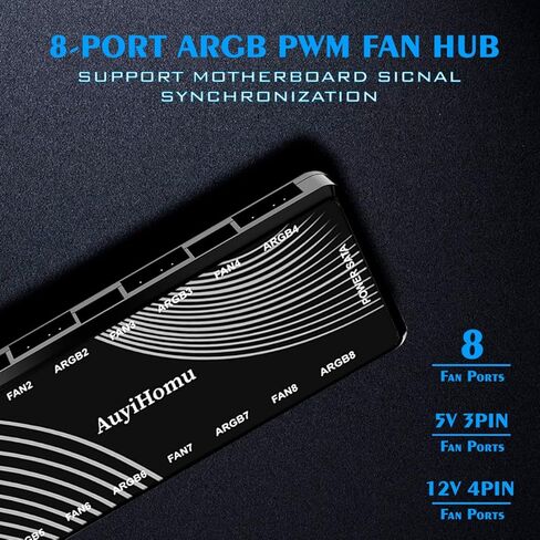 وحدة تحكم بمحور المروحة ARGB وPWM، حافظة 8 منافذ FansHub SATA مدخل الطاقة، مقسم لوحة الكترونية معززة مغناطيسية 5V3PIN RGB Case Fan Hub in Kuwait