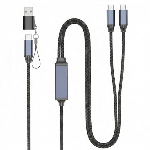 كابل شحن متعدد USB C، كابل USB C إلى نوع C بقوة 140 واط، كابل شاحن USB A إلى USB C بطول 6.6 قدم، سلك شحن سريع 2 في 1 لأجهزة iPhone 17/16 Series والهواتف المحمولة والأجهزة اللوحية والمزيد (مضفر، رمادي) in Kuwait