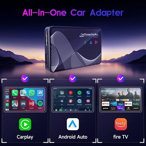 ترقية 2026 【 3 في 1 】 HDMI مدخل تلفزيون السيارة ومحول CarPlay اللاسلكي وAndroid Auto، بث عصا التلفاز/i-Phone/هاتف Android إلى سيارتك، التوصيل والتشغيل لاستريو السيارة في المصنع 2016+ in Kuwait