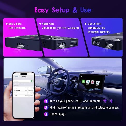 ترقية 2026 【 3 في 1 】 HDMI مدخل تلفزيون السيارة ومحول CarPlay اللاسلكي وAndroid Auto، بث عصا التلفاز/i-Phone/هاتف Android إلى سيارتك، التوصيل والتشغيل لاستريو السيارة في المصنع 2016+ in Kuwait