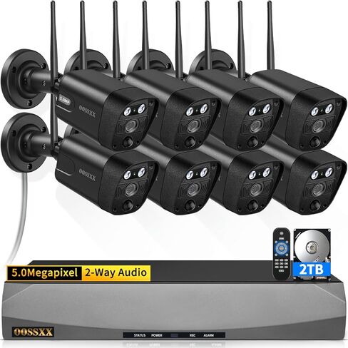OOSSXX (2026 New) 5MP Wireless Security Camera System, 10CH WiFi NVR with 8 Outdoor Cameras & 3TB HDD, Dual Antennas 55% Longer Range, 2.4/5.8GHz, 130° Wide Angle, 2-Way Audio, No Fee App in Kuwait