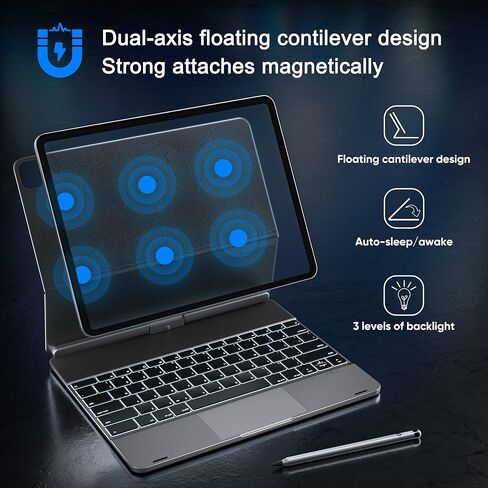 doqo for iPad Pro 13 inch (M5 2025 / M4 2024) Keyboard case 360° Rotatable Magic with Multi-Trackpad,Aluminum Alloy 7 Color Backlit Slim iPad Pro 13 in Kuwait