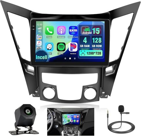 راديو ستيريو للسيارة 4+128 جيجا بايت Android 15 لسيارة Hyundai Sonata 2010-2015 Carplay Andorid Auto، شاشة لمس INCELL مقاس 9 بوصات ترقية GPS WiFi Bluetooth 5.0 FM/RDS EQ-32 SWC كاميرا احتياطية in Kuwait