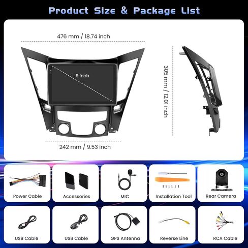 راديو ستيريو للسيارة 4+128 جيجا بايت Android 15 لسيارة Hyundai Sonata 2010-2015 Carplay Andorid Auto، شاشة لمس INCELL مقاس 9 بوصات ترقية GPS WiFi Bluetooth 5.0 FM/RDS EQ-32 SWC كاميرا احتياطية in Kuwait