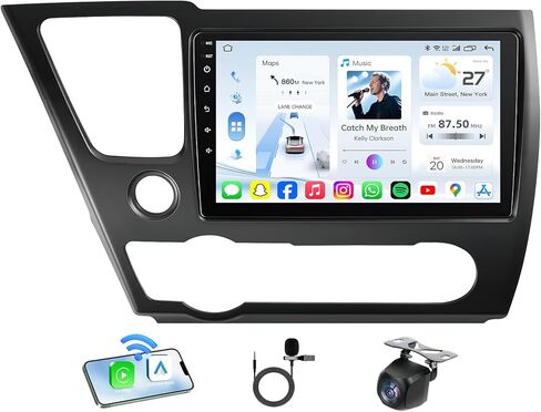 [8Core 4G+64G] Android Car Radio for Honda Civic 2013 2014 2015: 9" Touch Screen Stereo with CarPlay Android Auto 5G WiFi GPS Bluetooth FM AM RDS SWC Mirror Link, Free Camera (Non-J.B.L Version) in Kuwait