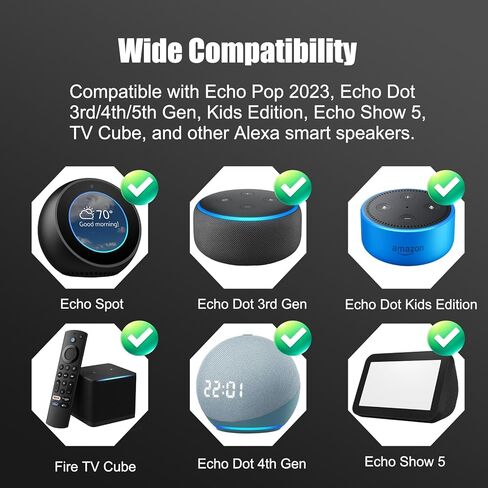 محول طاقة 15 وات متوافق مع Echo Pop، Dot 5th/4th/3rd Gen، إصدار الأطفال، مكعب التلفزيون، Echo Show 5، سلك شاحن بديل لمكبر الصوت الذكي 12 فولت 1.25 أمبير، 6.6 قدم، أبيض in Kuwait