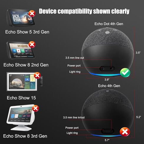 محول طاقة 15 وات متوافق مع Echo Pop، Dot 5th/4th/3rd Gen، إصدار الأطفال، مكعب التلفزيون، Echo Show 5، سلك شاحن بديل لمكبر الصوت الذكي 12 فولت 1.25 أمبير، 6.6 قدم، أبيض in Kuwait