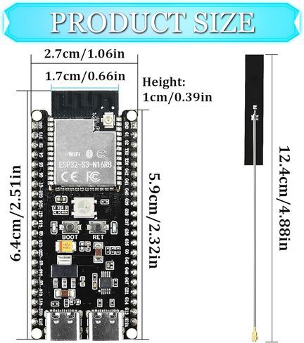 3PCS ESP32 S3 Development Board with Extended Antennas, Dual-Core N16R8, Type-C Port & CH340X Chip 42Pin, ESP32 S3 DevKit for Arduino in Kuwait