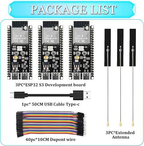 3PCS ESP32 S3 Development Board with Extended Antennas, Dual-Core N16R8, Type-C Port & CH340X Chip 42Pin, ESP32 S3 DevKit for Arduino in Kuwait
